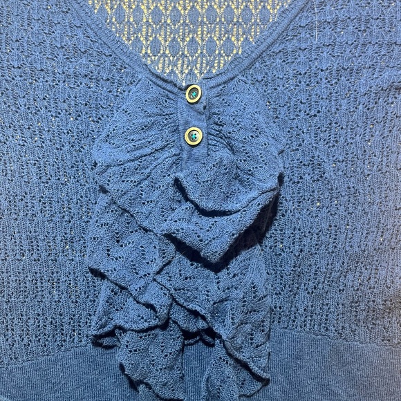 Free People Ruffle Knit Top Royal Blue With Buttons XS - Picture 3 of 7